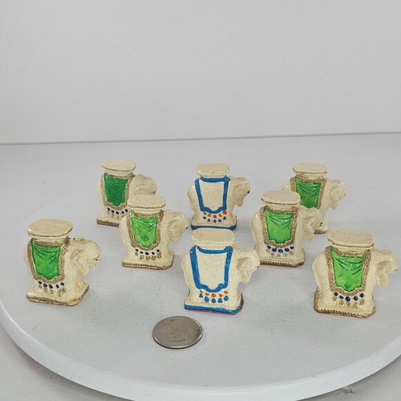 Decorative Miniature Elephant Plant Stand Figurines Set Of 8 Green Blue Accents - Picture 3 of 8